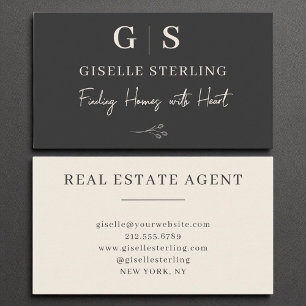 Carte De Visite Agent immobilier Elegant Moderne Black Cream