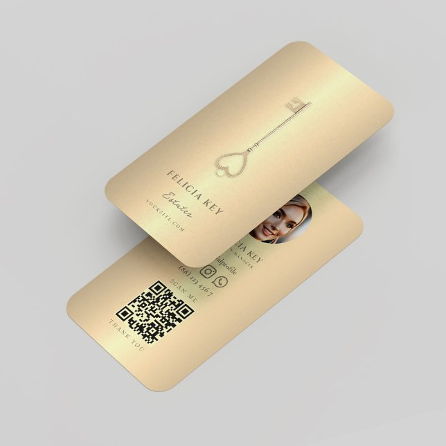 Carte De Visite Agent immobilier élégant QR Gold (Elegant Real Estate Agent QR Gold Business Card
)