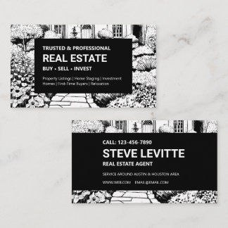 Carte De Visite Agent immobilier Jardin Noir & Blanc