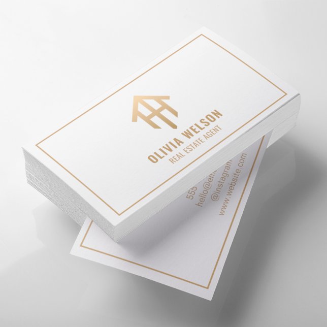 Carte De Visite Agent immobilier l Professionnel Chic Or & Blanc (Créateur téléchargé)