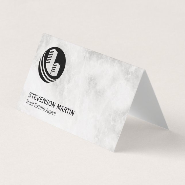 Carte De Visite Agent immobilier | Marbre | Icône de propriété (Devant)