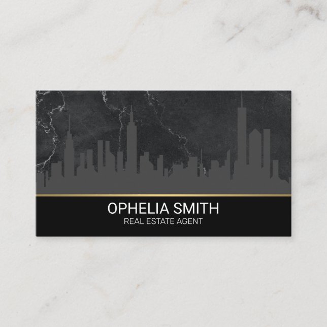 Carte De Visite Agent immobilier | Marbre | Skyline Cityscape (Devant)