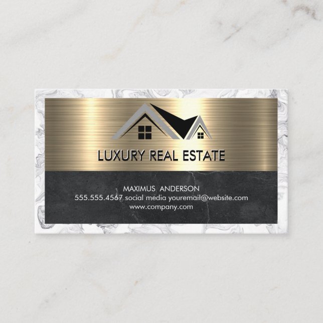 Carte De Visite Agent immobilier | Metallic Gold Marble Business (Devant)