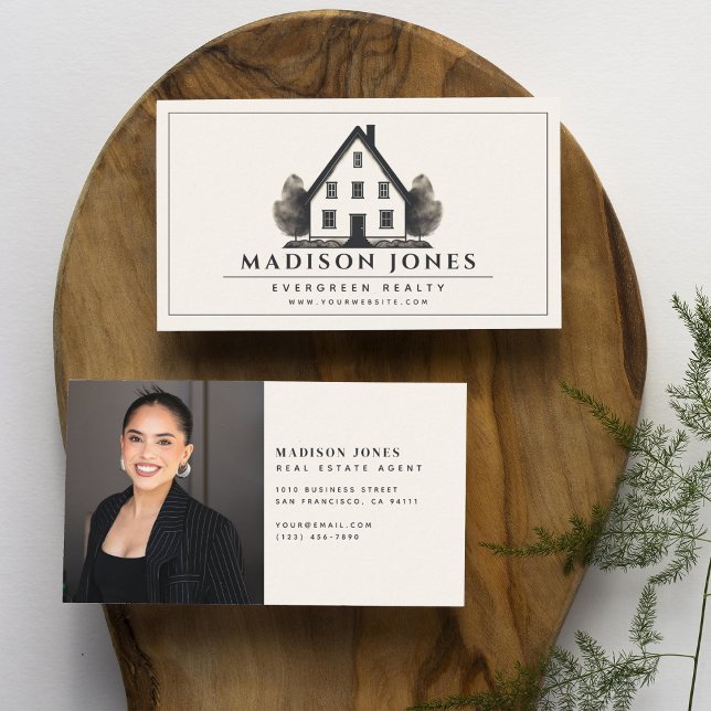 Carte De Visite Agent Immobilier Minimal Rustic House Photo (Créateur téléchargé)