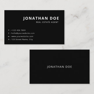 Carte De Visite Agent immobilier minimaliste noir professionnel 