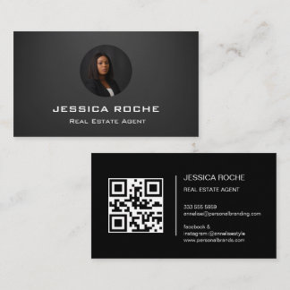 Carte De Visite Agent immobilier Moderne Noir Realtor Photo QR