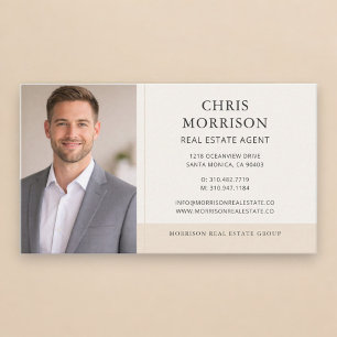 Carte De Visite Agent immobilier Neutre Beige Photo Professionnel