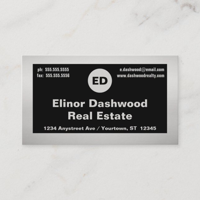 Carte De Visite Agent immobilier noir et argent (Devant)