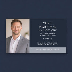 Carte De Visite Agent Immobilier Photo Bleu Marine Professionnel