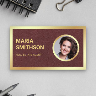 Carte De Visite Agent Immobilier Photo en Marque-Page Cuir Brun Fe