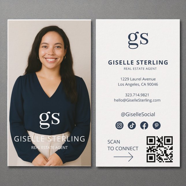 Carte De Visite Agent immobilier Photo Médias sociaux Code QR (Créateur téléchargé)