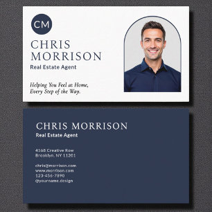 Carte De Visite Agent immobilier Photo professionnelle bleu marine