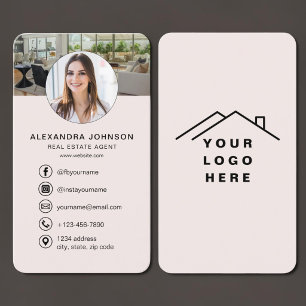 Carte De Visite Agent Immobilier Photo Rose Pâle