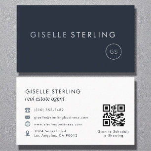 Carte De Visite Agent immobilier QR Code Marine Blue Luxe
