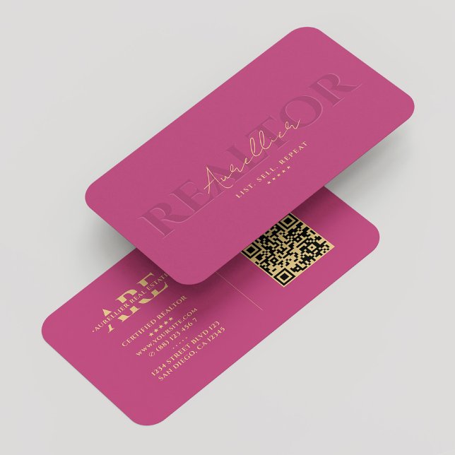 Carte De Visite Agent immobilier Réallier Monogramme rose moderne (Real Estate Agent Realtor Monogram Pink Modern Business Card
)