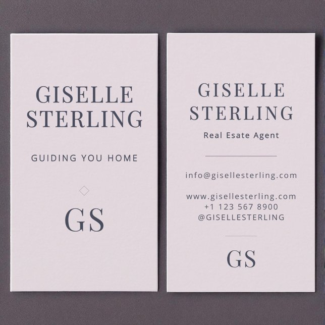 Carte De Visite Agent immobilier Rose quartz violet monogramme (Créateur téléchargé)