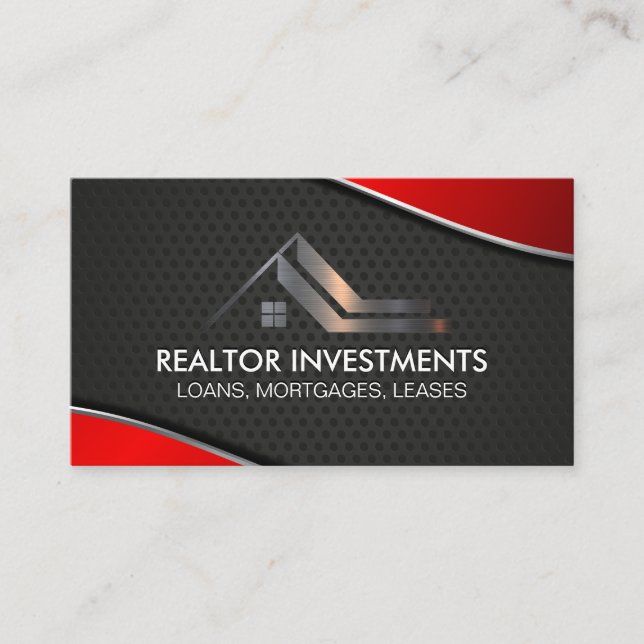 Carte De Visite Agent immobilier | Rouge métallique | Industriel (Devant)