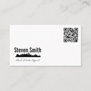 Carte De Visite Agent immobilier   Ville Skyline   QR