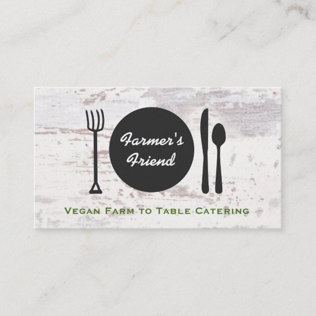 Carte De Visite Agritourisme végétarien rustique à table de restau (Devant)