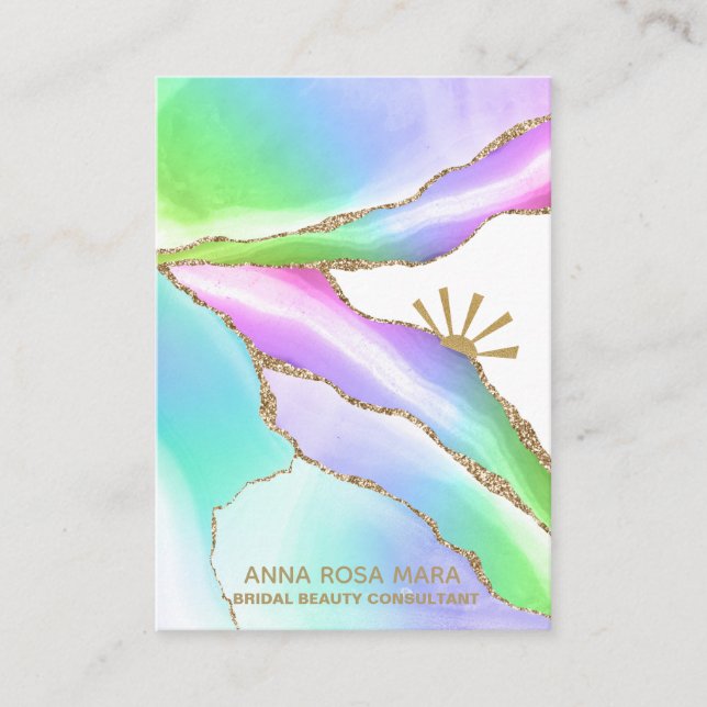 Carte De Visite *~* Agtel Pastel Rainbow Gold Veins Parties scinti (Devant)