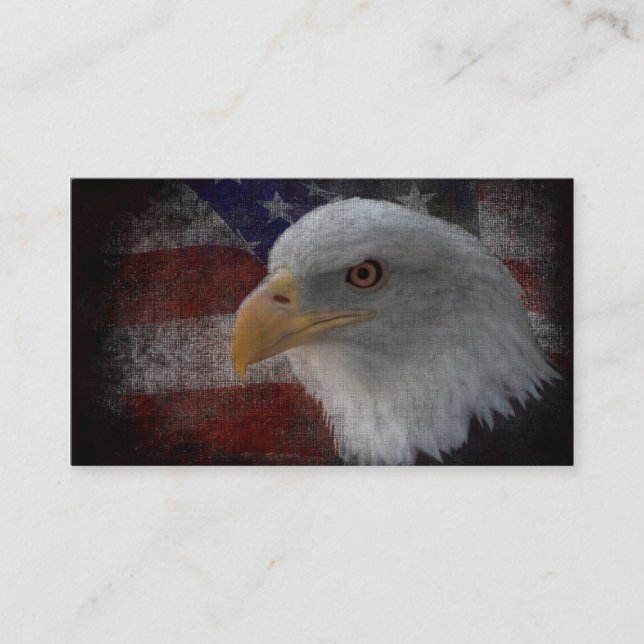 Carte De Visite Aigle à tête blanche américaine sur drapeau (Devant)