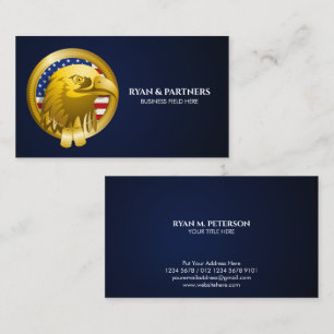 Carte De Visite Aigle Couronne d'Or Emblème Drapeau USA Bleu fon