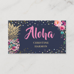 Carte De Visite Aiguille rose Tropical Floral Navy Bleu