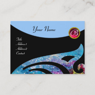 Carte De Visite AILE ÉLÉGANTE 2 MONOGRAM, RUBY ROUGE, bleu aqua, t