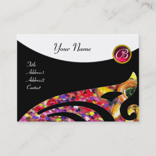 Carte De Visite AILE STYLÉE 2 MONOGRAMME, ROUGE RUBIS, fuchsia
