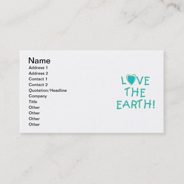 Carte De Visite Aimez la terre ambiante (Devant)