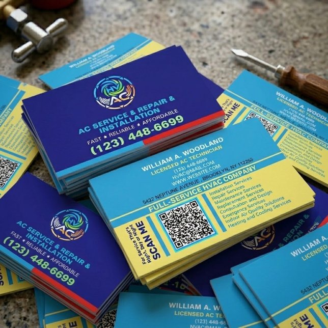 Carte De Visite Air Conditioning Services | HVAC Heating & Cooling (HVAC business card template, AC repair technician cards, heating and cooling installer )