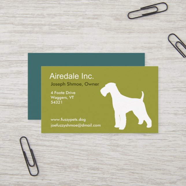 Carte De Visite Airedale Terrier Silhouette Custom Chien race (Devant/Arrière en situation)