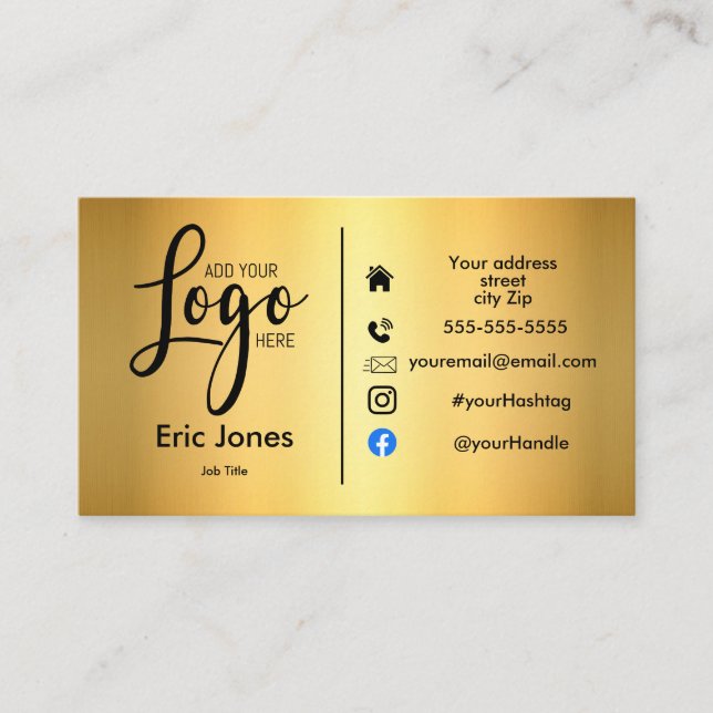 Carte De Visite ajouter le logo BUSINESS LOGO et médias sociaux Bu (Devant)