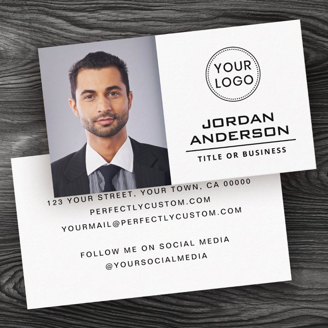 Carte De Visite Ajouter le logo photo personnalisée professionnel  (Add logo custom photo professional white business card)