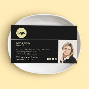 Carte De Visite Ajouter Logo Agent Immobilier Black Photo Business