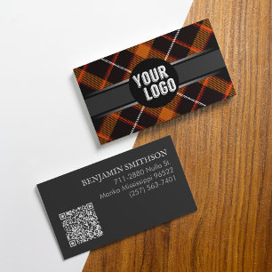 Carte De Visite Ajouter Logo, QR Code Orange Gris Plaid Moderne Ma