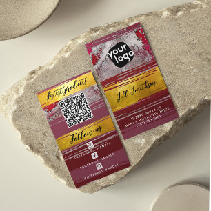 Carte De Visite Ajouter Logo QR Code & Social Media Bordeaux Red G