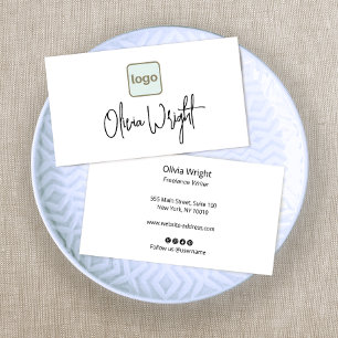 Carte De Visite Ajouter Logo Signature Script, Moderne White Busin