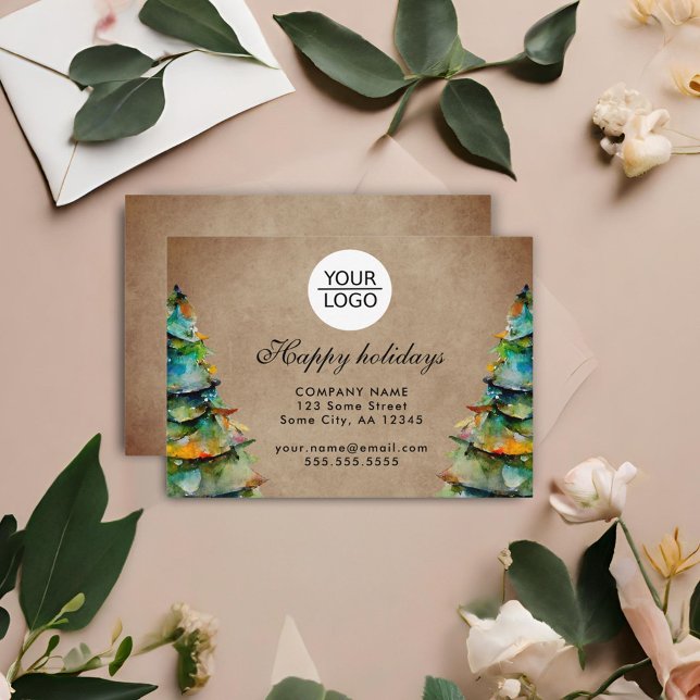 Carte De Visite Ajouter un logo Promotion d'arbre de Noël de texte (Créateur téléchargé)