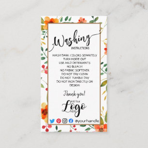 Carte De Visite AJOUTER VOS instructions de lavage LOGO CARE flora