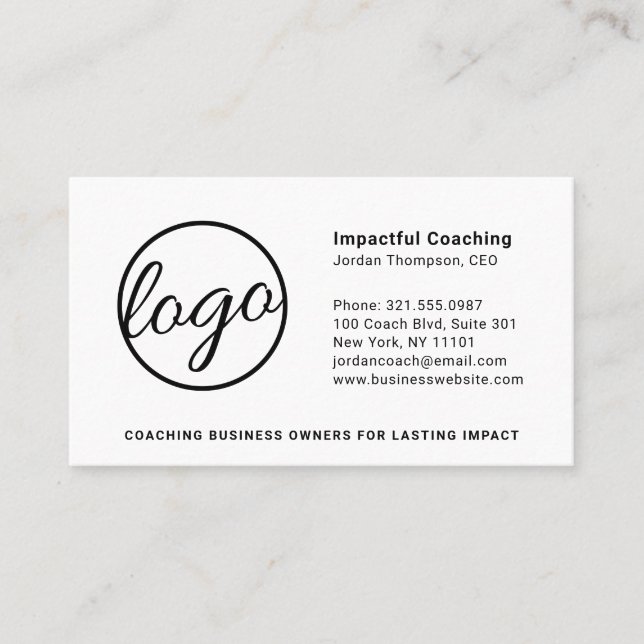 Carte De Visite Ajouter Votre Logo Black White Professionnel Simpl (Devant)