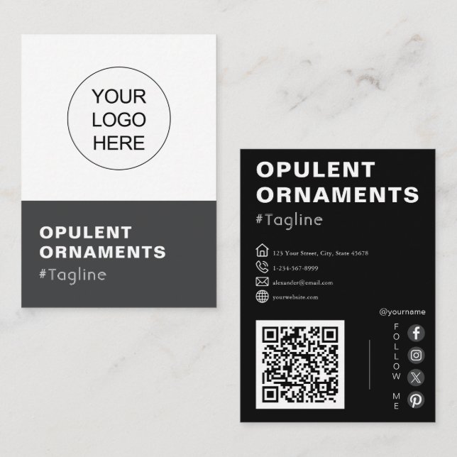 Carte De Visite Ajouter votre logo et code QR Modern Chic (Devant / Derrière)