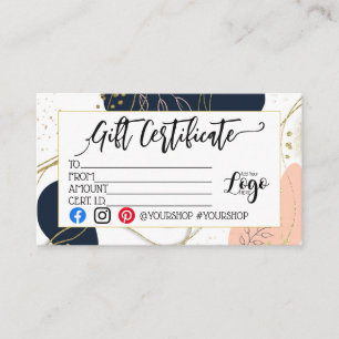 Carte De Visite AJOUTER VOTRE LOGO Marketing de chèques-cadeaux d'