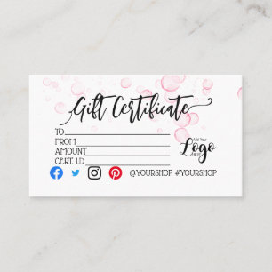 Carte De Visite AJOUTER VOTRE LOGO Marketing de chèques-cadeaux d'