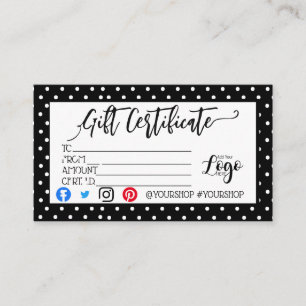 Carte De Visite AJOUTER VOTRE LOGO Marketing de chèques-cadeaux d'