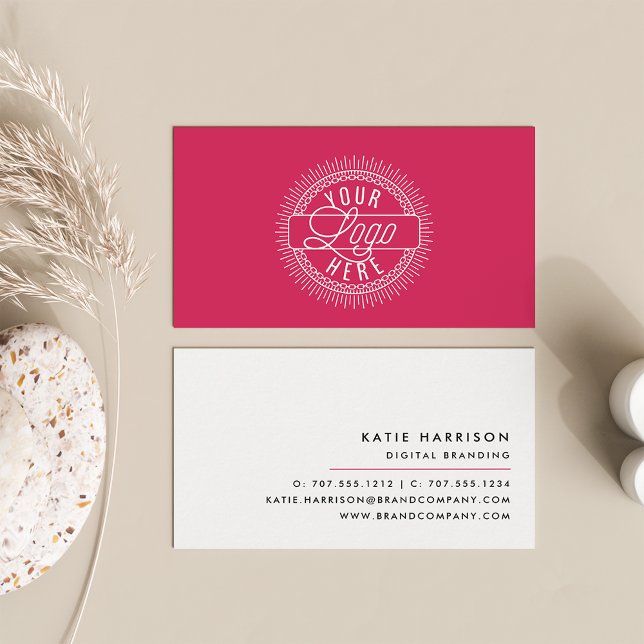 Carte De Visite Ajouter votre logo | Noir moderne, blanc et Fuchsi (Créateur téléchargé)