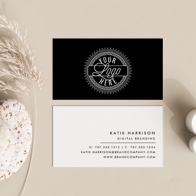 Carte De Visite Ajouter votre logo | Noir moderne et blanc (Créateur téléchargé)