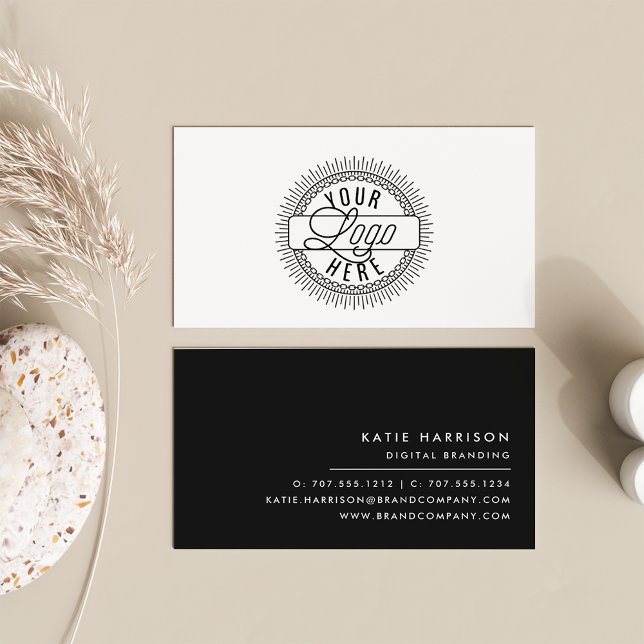 Carte De Visite Ajouter votre logo | Noir moderne et blanc (Créateur téléchargé)