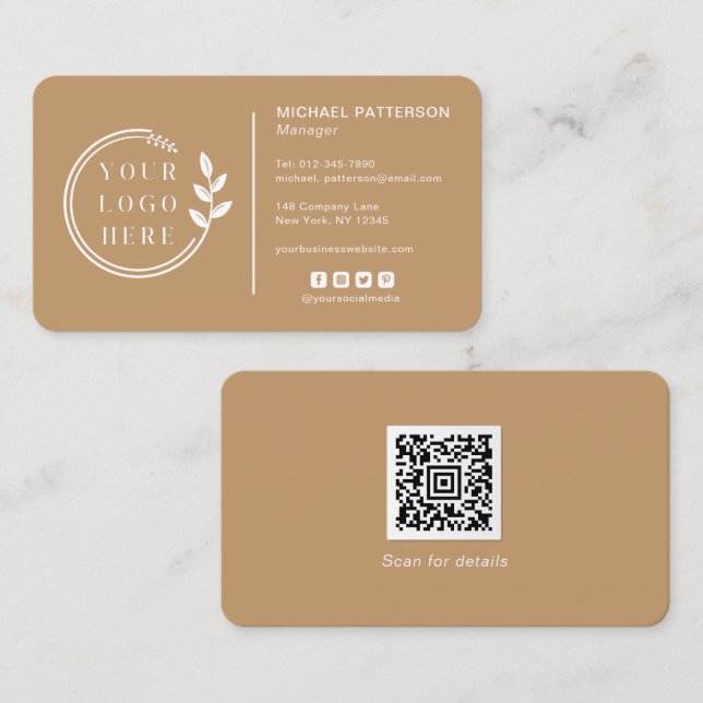 Carte De Visite Ajouter votre logo Social Media QR Code Entreprise (Devant / Derrière)
