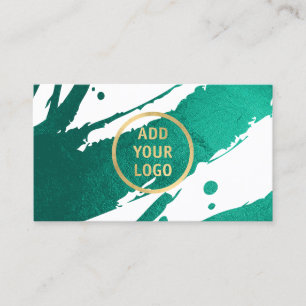 Carte De Visite Ajoutez votre logo Abstrait Emerald Green Brushstr